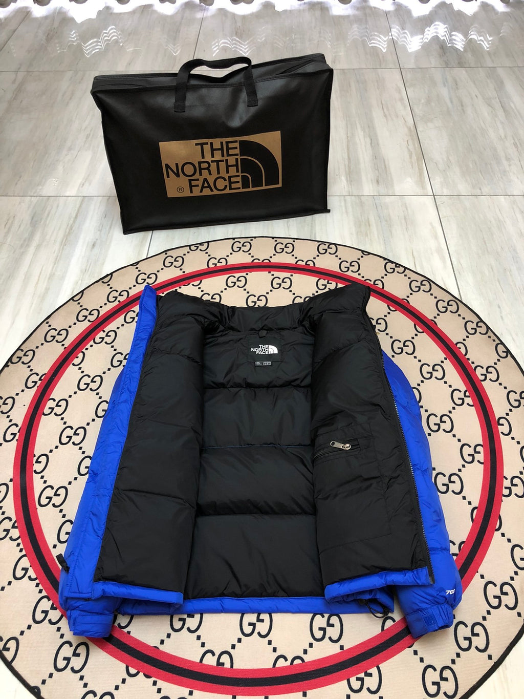 The North Face Blue Nuptse 700-Fill Down Jacket Black Colorblock