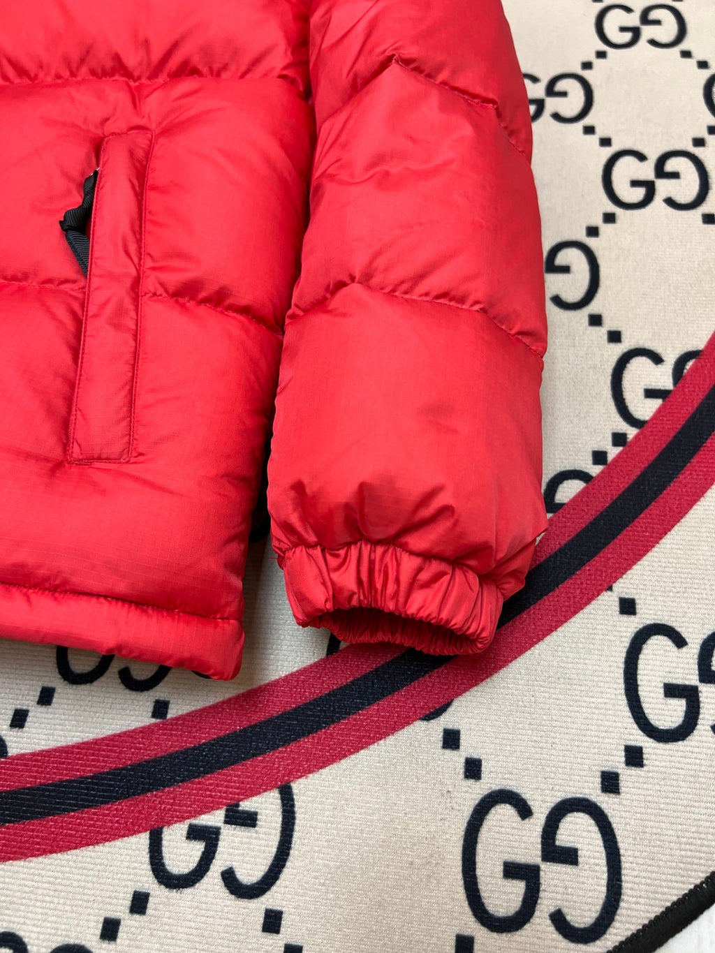 The North Face Red Nuptse 700-Fill Down Jacket Black Colorblock