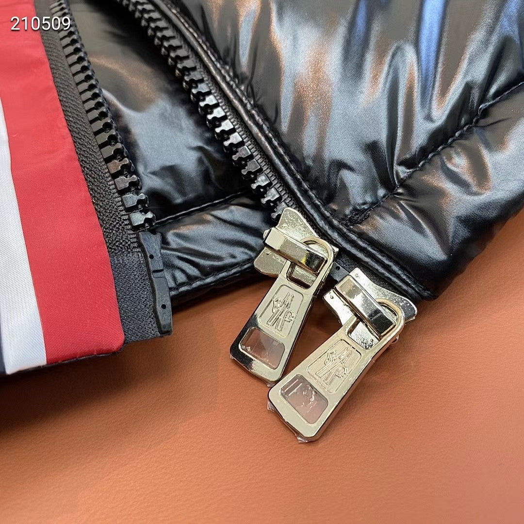 Moncler Black Maya Glossy Down Jacket Tricolor Stripe