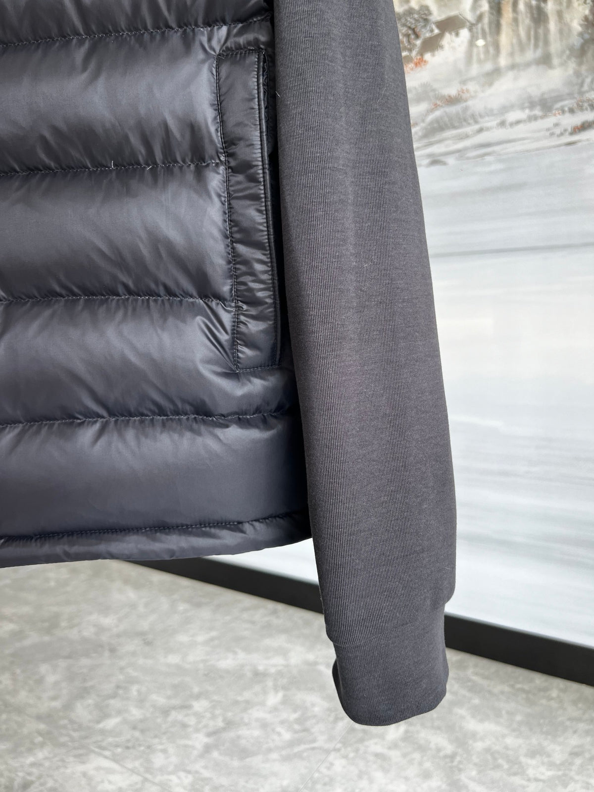 Moncler Charcoal Hybrid Knit Band Down Jacket