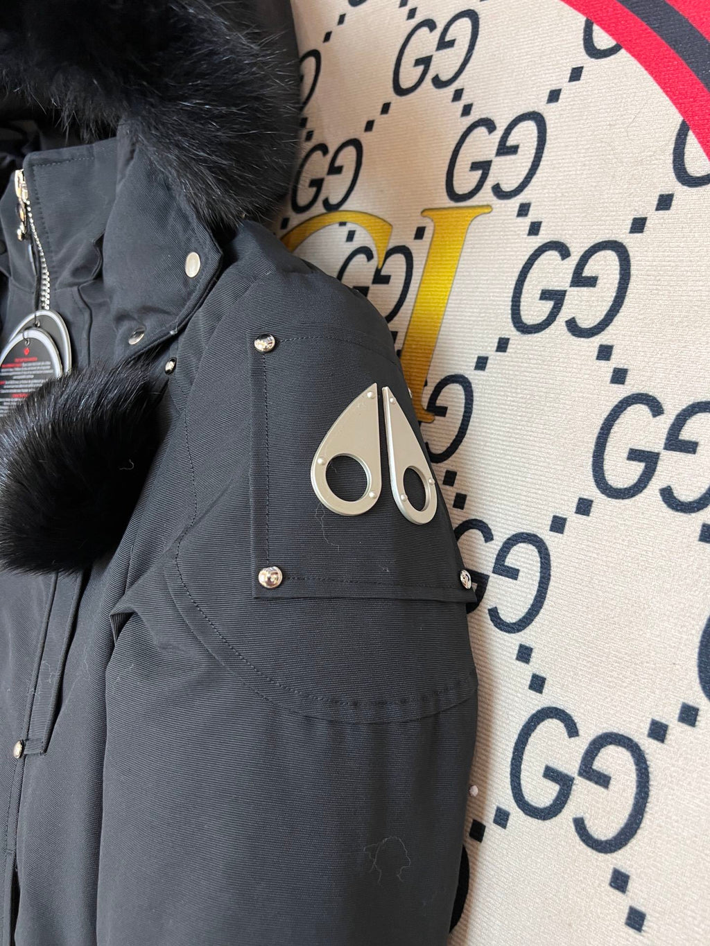 Moose Knuckles Black Ballistic Parka Black Fur Trim