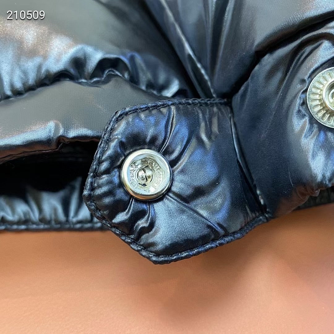 Moncler Black Maya Glossy Down Jacket Tricolor Stripe