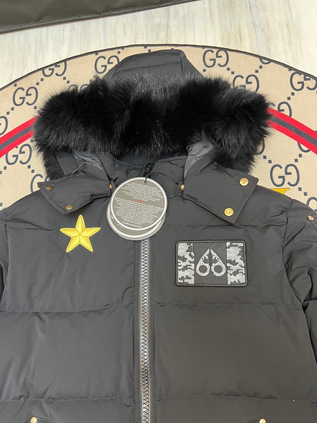 Moose Knuckles Black Ballistic Parka Black Fur Badge Edition
