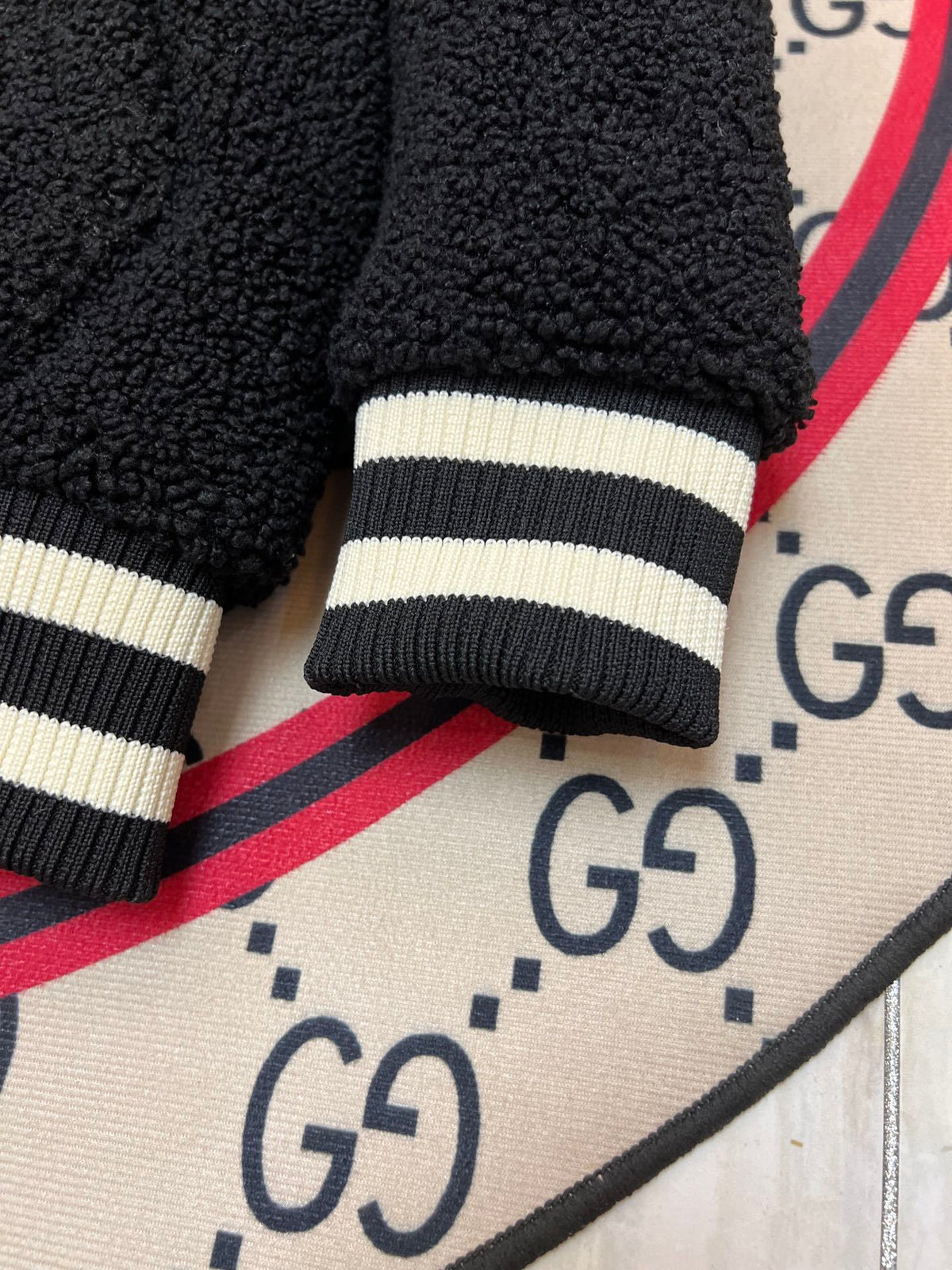 Moose Knuckles Charcoal Sherpa Hoodie Striped Cuffs