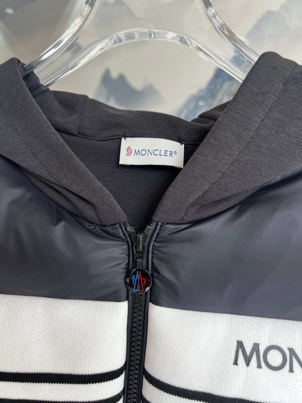 Moncler Charcoal Hybrid Knit Band Down Jacket