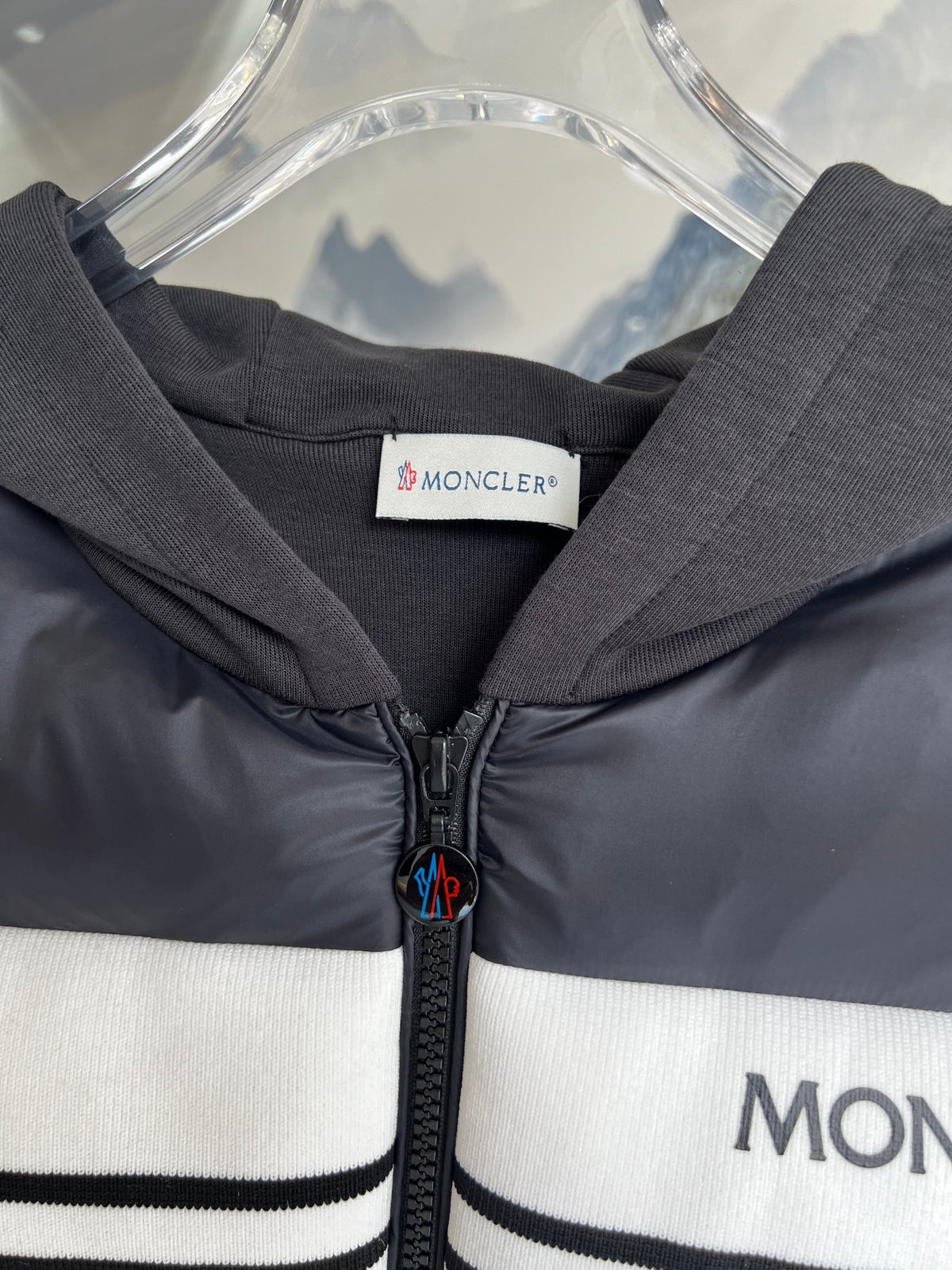 Moncler Charcoal Hybrid Knit Band Down Jacket