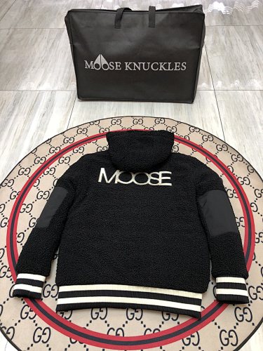 Moose Knuckles Charcoal Sherpa Hoodie Striped Cuffs