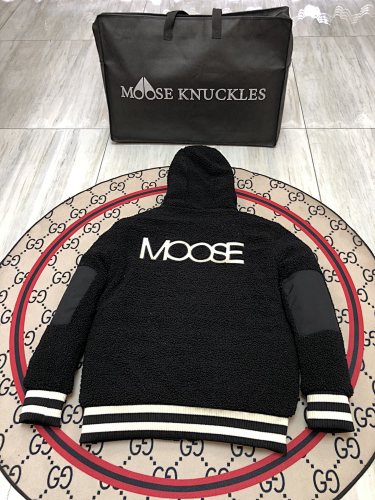 Moose Knuckles Charcoal Sherpa Hoodie Striped Cuffs