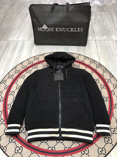 Moose Knuckles Charcoal Sherpa Hoodie Striped Cuffs