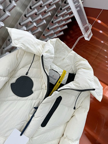 Moncler White Glossy Oversized Hooded Down Jacket