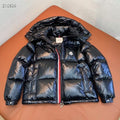 Moncler Black Maya Glossy Down Jacket Tricolor Stripe