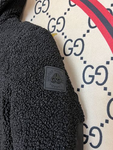 Moose Knuckles Charcoal Sherpa Hoodie Striped Cuffs