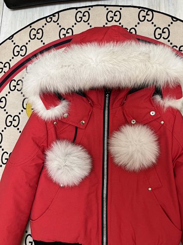 Moose Knuckles Red Ballistic Parka White Fur Gold Hardware
