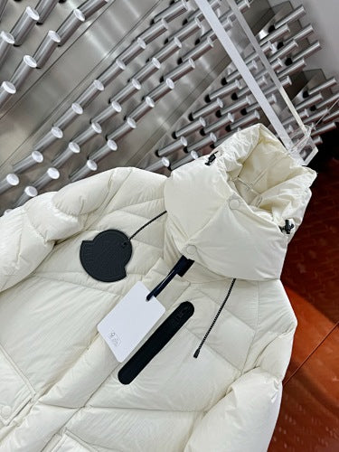 Moncler White Glossy Oversized Hooded Down Jacket