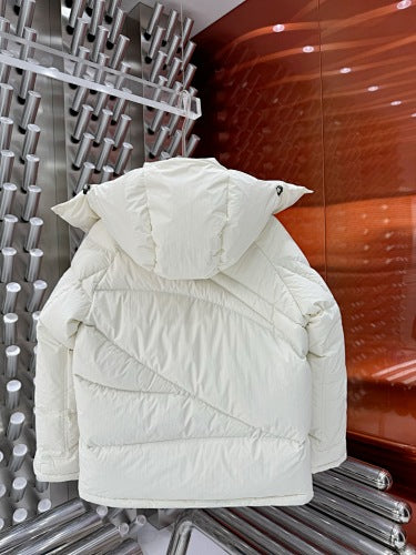 Moncler White Glossy Oversized Hooded Down Jacket