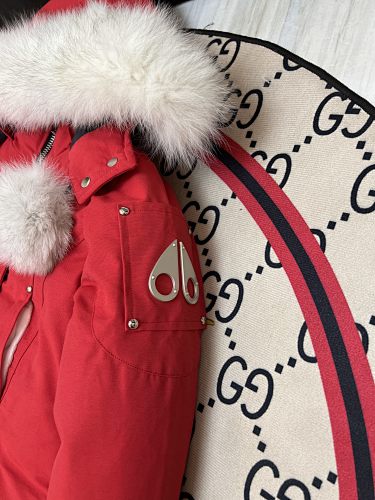 Moose Knuckles Red Ballistic Parka White Fur Trim