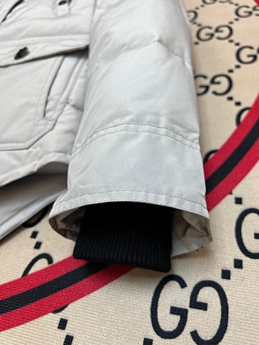 Moose Knuckles White 3Q Parka Grey Fur Black Hardware