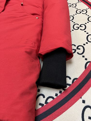 Moose Knuckles Red Ballistic Parka White Fur Trim