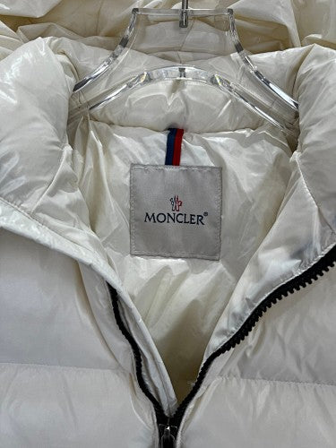 Moncler Ivory Glossy Hooded Down Jacket