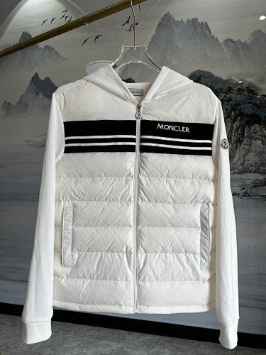 Moncler White Hybrid Knit Band Down Jacket