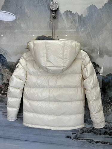 Moncler Ivory Glossy Hooded Down Jacket