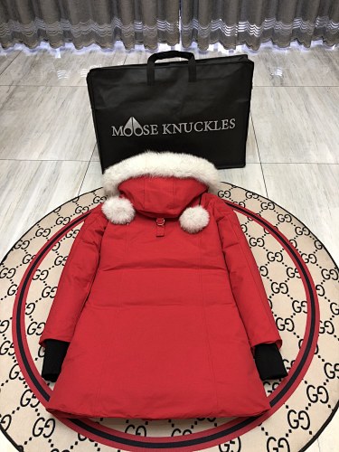 Moose Knuckles Red Ballistic Parka White Fur Trim