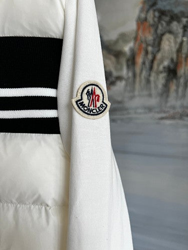 Moncler White Hybrid Knit Band Down Jacket