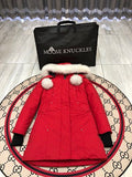 Moose Knuckles Red Ballistic Parka White Fur Trim
