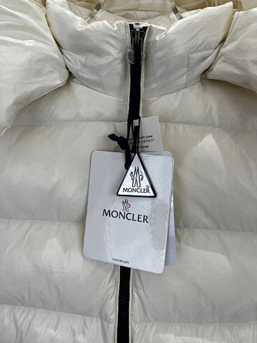 Moncler Ivory Glossy Hooded Down Jacket
