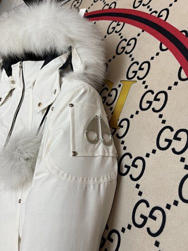 Moose Knuckles White Ballistic Parka White Fur Trim