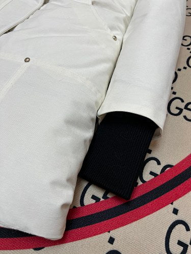 Moose Knuckles White Ballistic Parka Grey Fur Trim