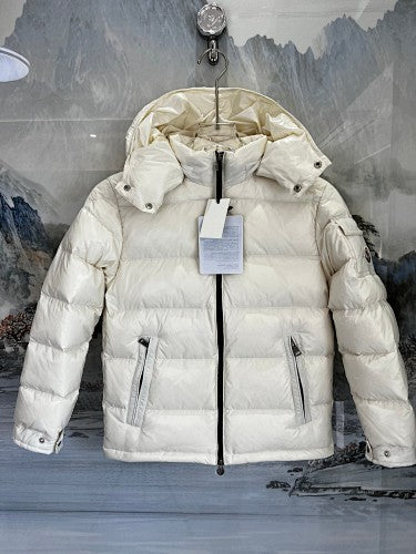Moncler Ivory Glossy Hooded Down Jacket