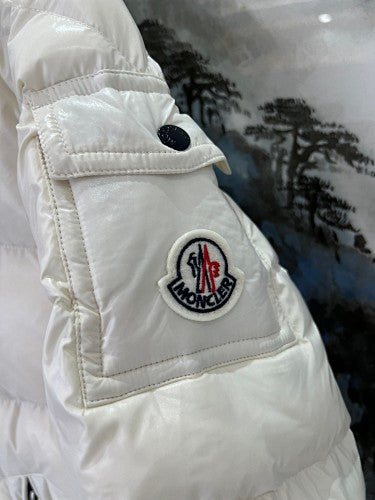 Moncler Ivory Glossy Hooded Down Jacket