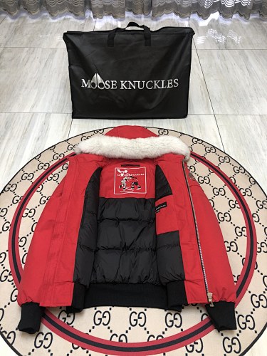 Moose Knuckles Red 3Q Parka White Fur Trim