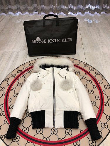 Moose Knuckles White Ballistic Parka White Fur Trim