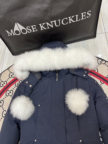 Moose Knuckles Navy Ballistic Parka White Fur Trim