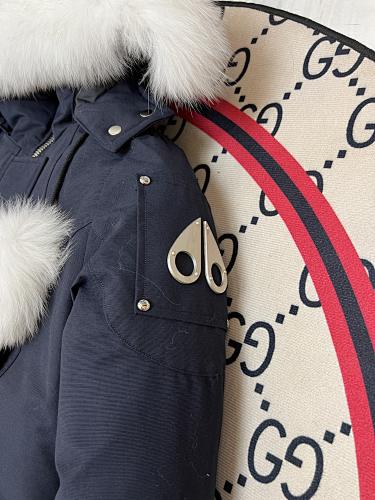 Moose Knuckles Navy Ballistic Parka White Fur Trim