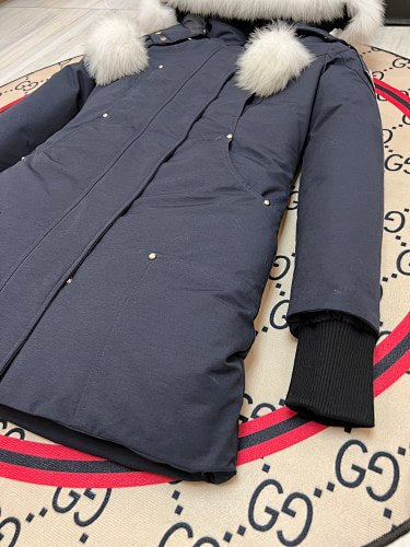 Moose Knuckles Navy Ballistic Parka White Fur Trim
