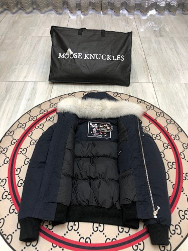 Moose Knuckles Navy 3Q Parka White Fur Trim