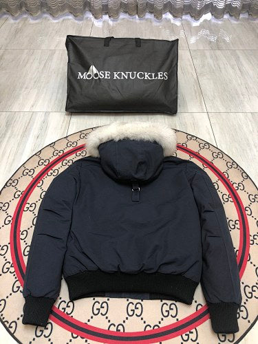Moose Knuckles Navy 3Q Parka White Fur Trim
