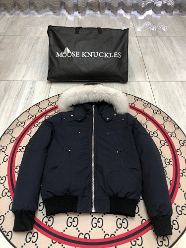 Moose Knuckles Navy 3Q Parka White Fur Trim