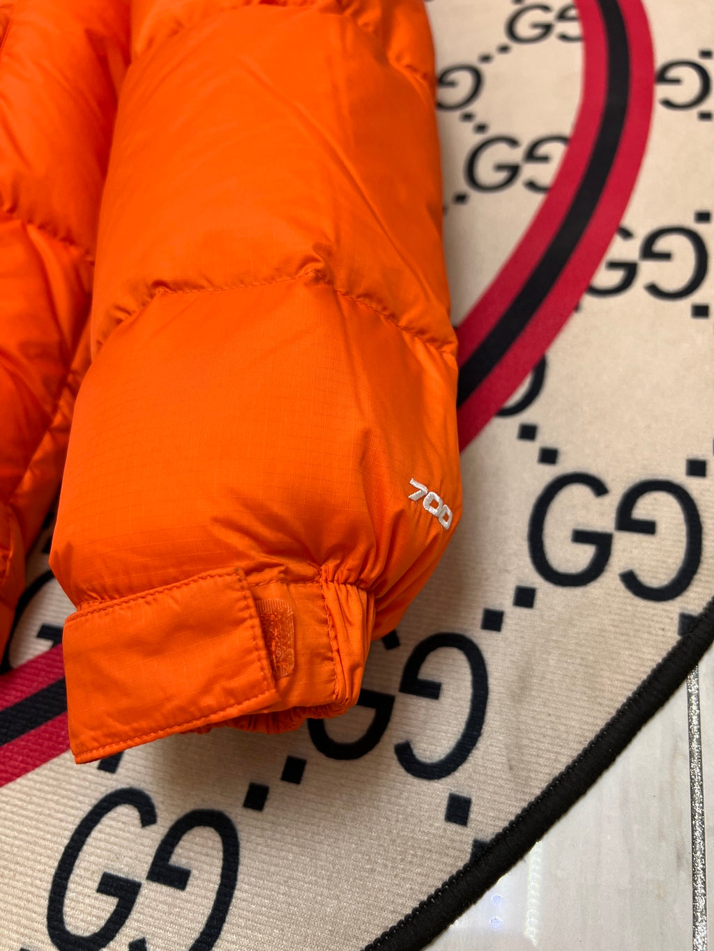 The North Face Orange Nuptse 700-Fill Down Jacket Black Colorblock