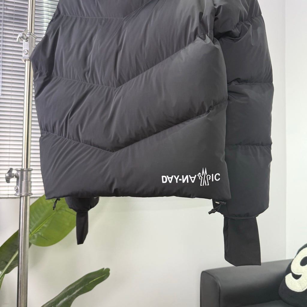 Day-Namic Black Diagonal Baffle Hooded Down Jacket