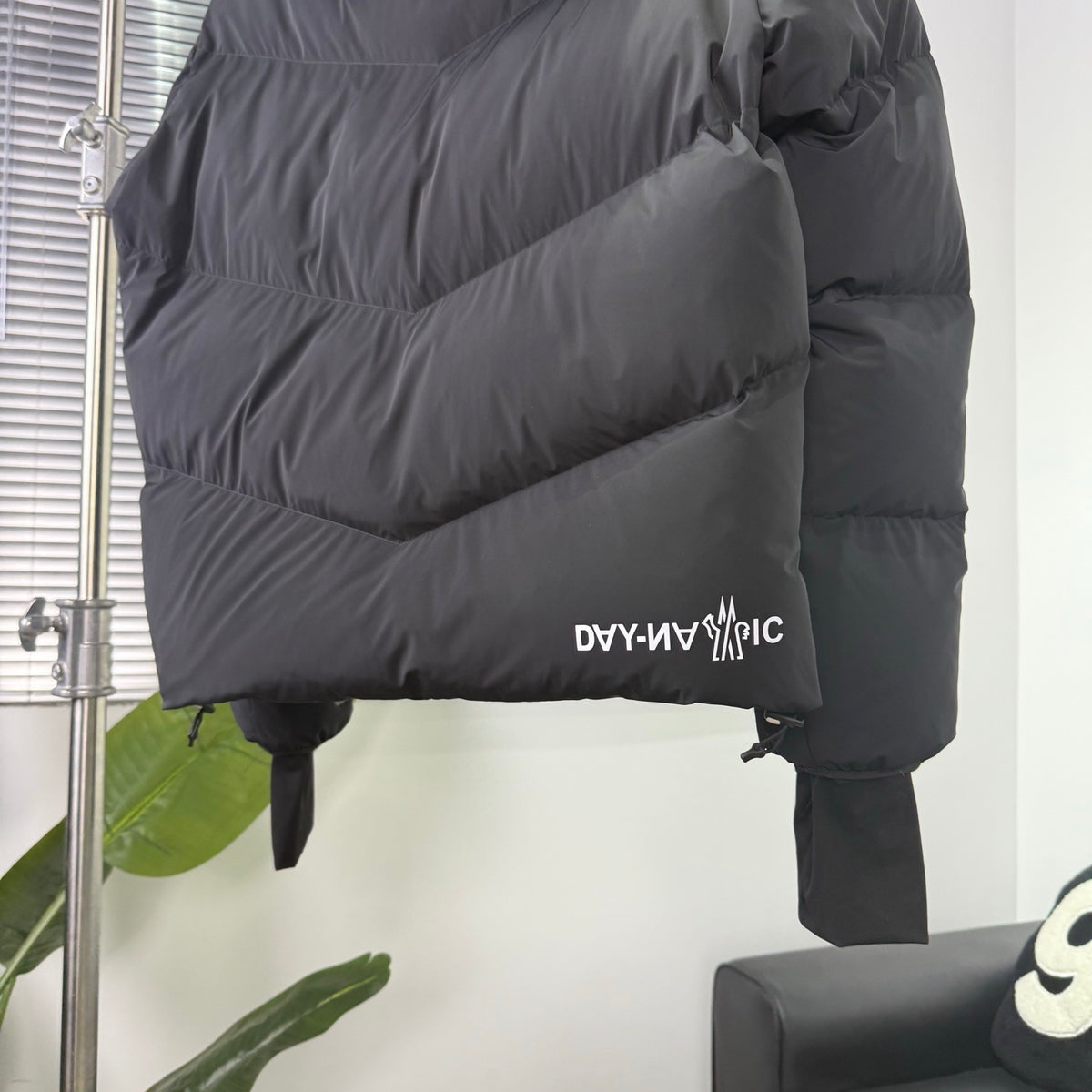 Day-Namic Black Diagonal Baffle Hooded Down Jacket