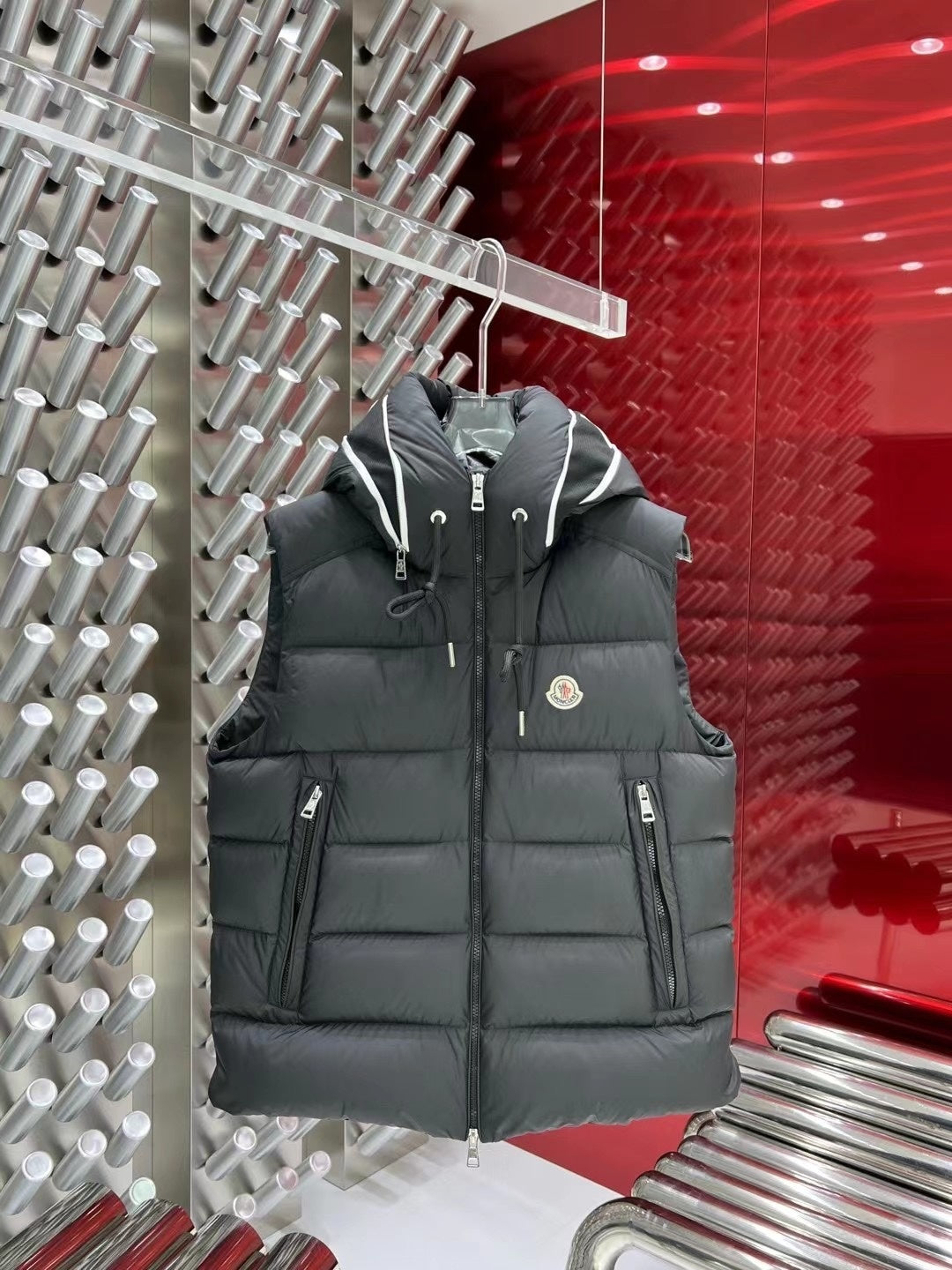 Moncler Dark Grey Hooded Down Vest