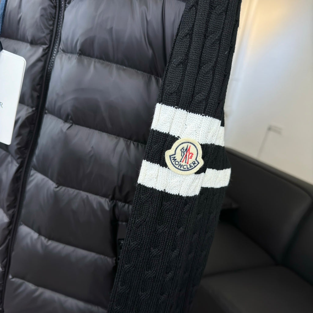 Moncler Black Down Hybrid Knit Jacket Striped Sleeves