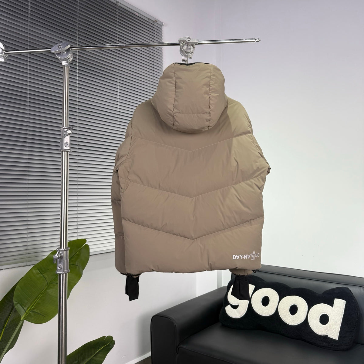 Day-Namic Khaki Diagonal Baffle Hooded Down Jacket