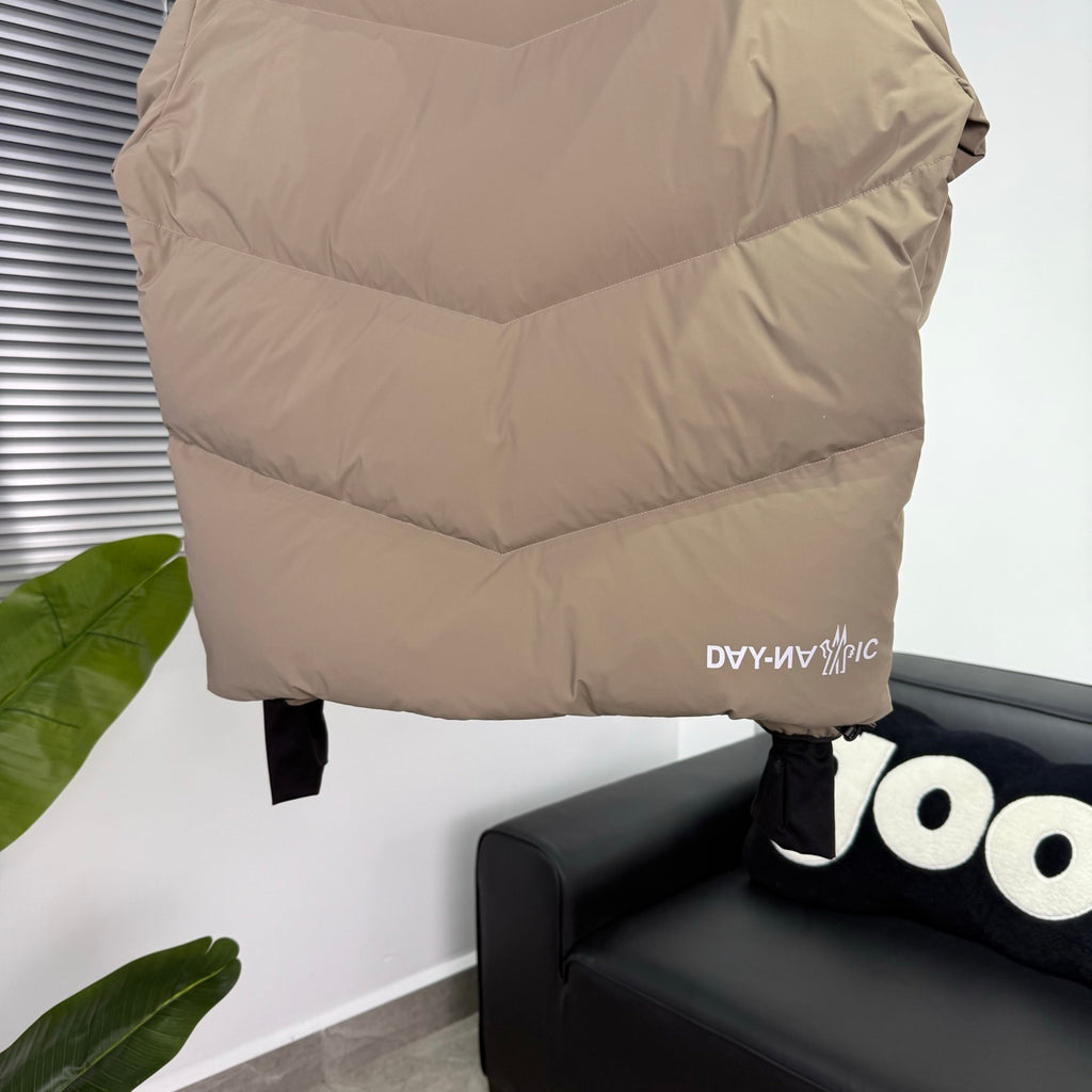 Day-Namic Khaki Diagonal Baffle Hooded Down Jacket
