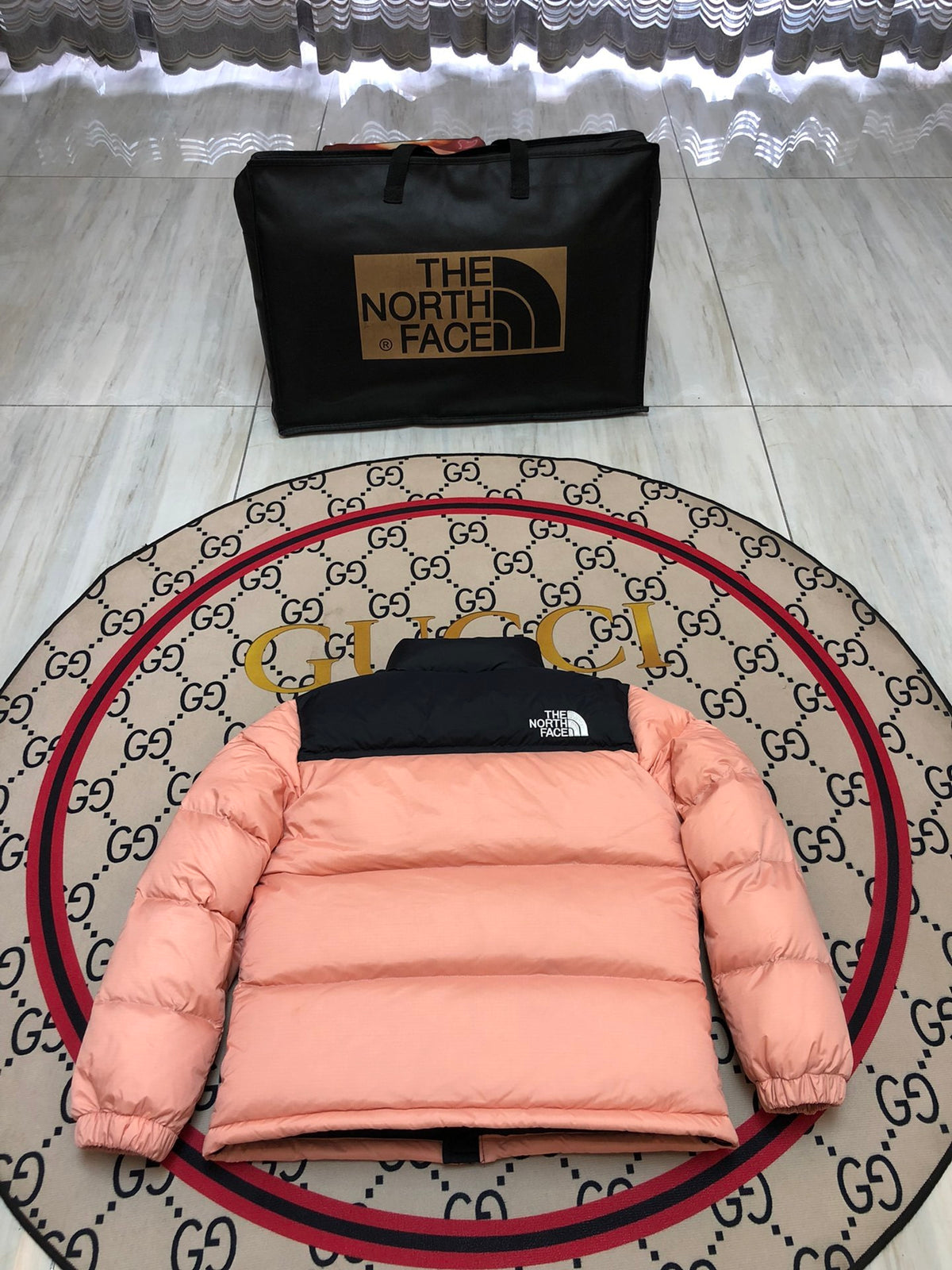 The North Face Pink Nuptse 700-Fill Down Jacket Black Colorblock
