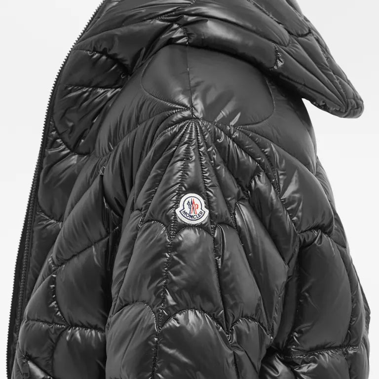 Moncler Black Spider Web Quilted Hooded Down Jacket
